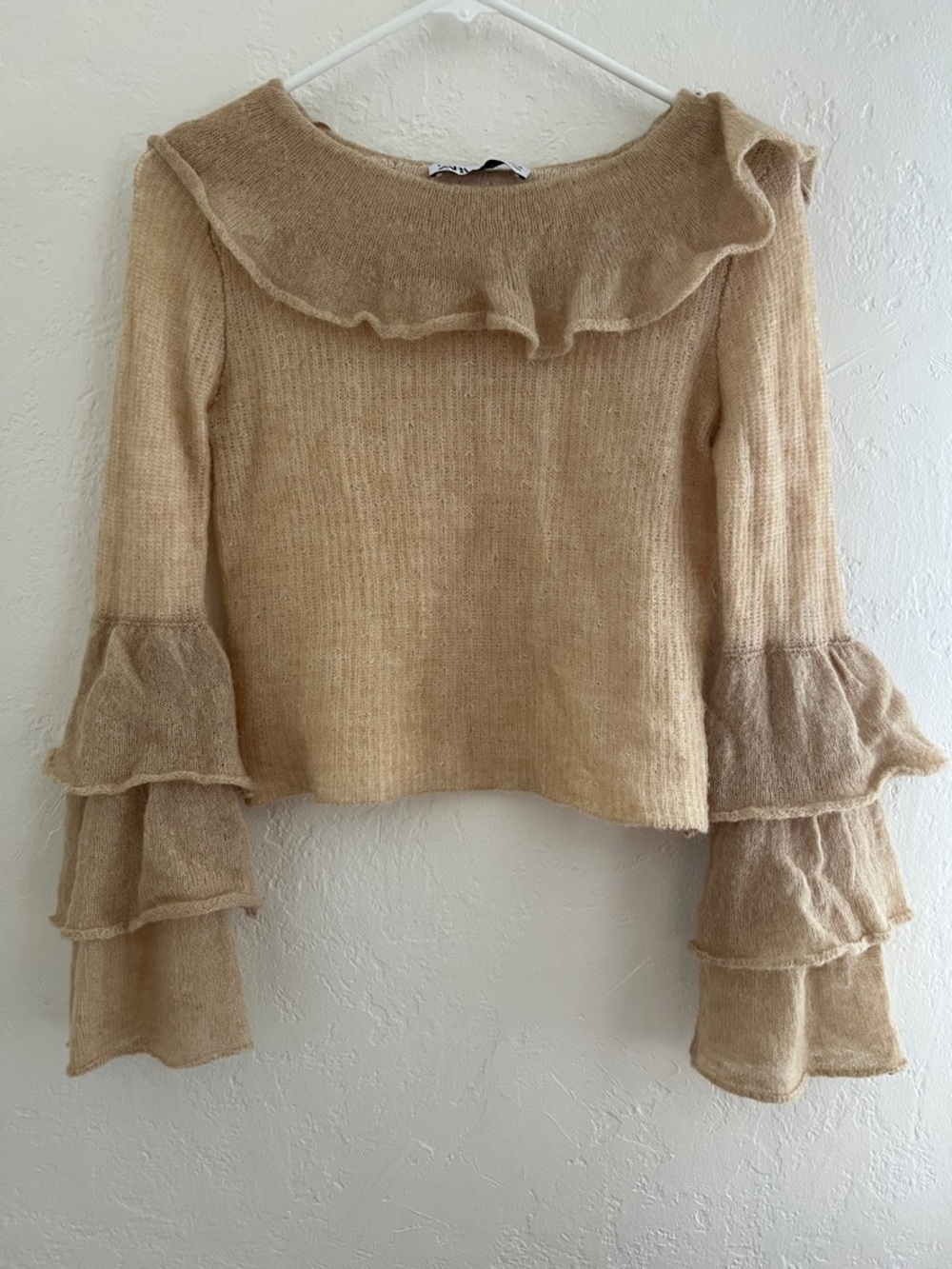 Zara Ruffled Collar & Tiered Sleeve Knit Sweater